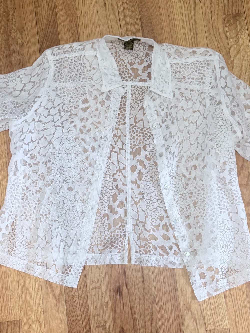 Mirasol White Lace Sheer Button-Down Shirt